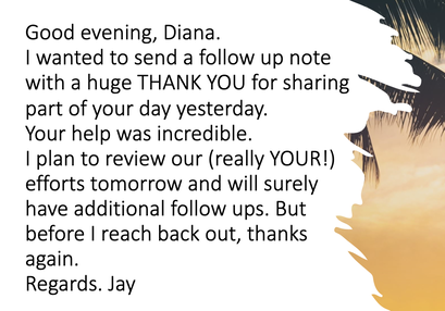 Screenshot of an email to Diana from Jay that reads, in part, 