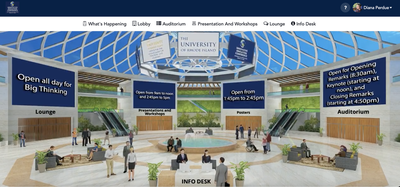 Screenshot of virtual lobby for online conference